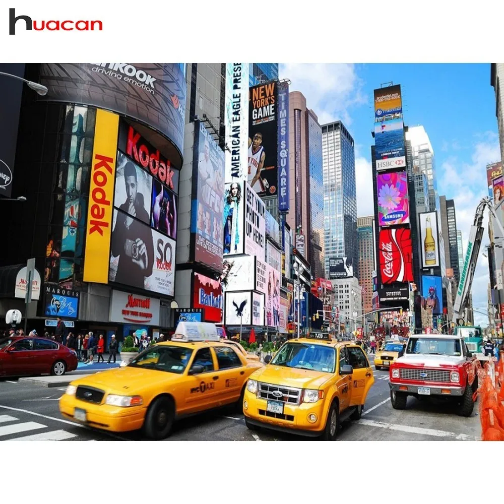 

Huacan Diamond Mosaic Landscape Full Drill Square 5D Diamond Painting City Street Cross Stitch Rhinestones Diamond Embroidery