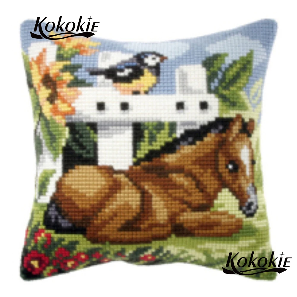 

handmade pillowcase accessories sets cross stitch set sales horse printing throw pillow handicraft Embroider Needlework kits