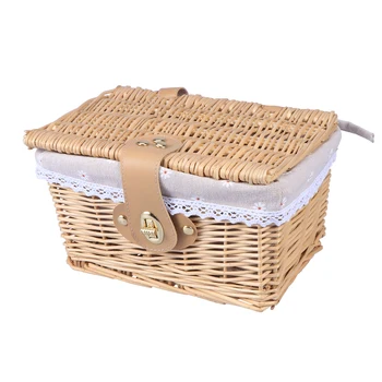 

Rural Style Wicker Storage Box with Lock Creative Fabric Lining Container Case Organizer Wicker Box with Lid