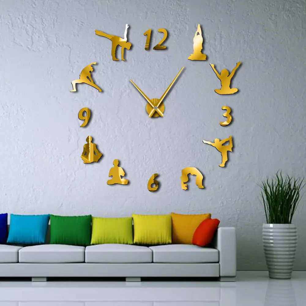 Йога большие настенные часы-Зеркало Эффект гостиной DIY настенные часы медитация дзен стены искусства украшение дома бескаркасные часы