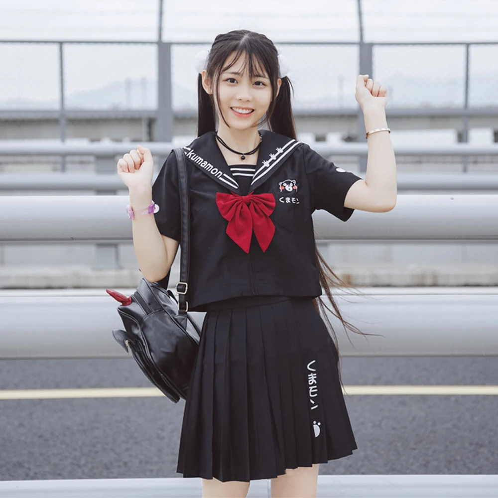 Черный Kumamon JK Униформа японского аниме костюм моряка для маскарада костюмы топ +