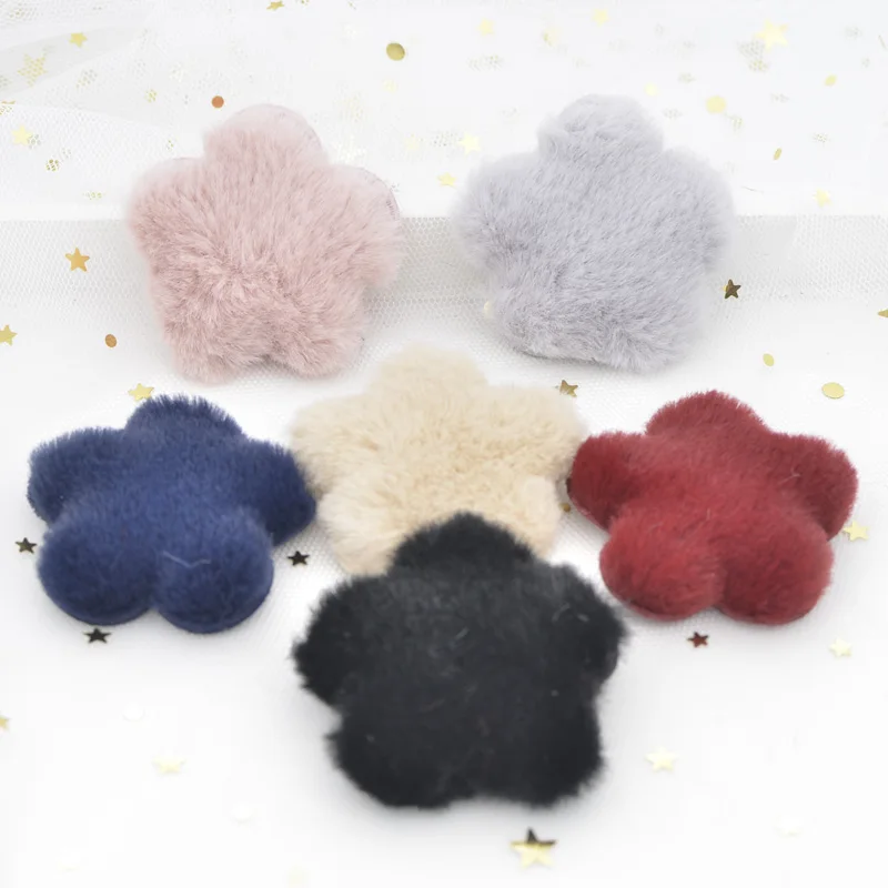 

12Pcs Upscale Soft Plush Patches Rabbit Hair Embellishment Flower Applique for Woolen Slippers Decor DIY Hair Clips Headwear G15