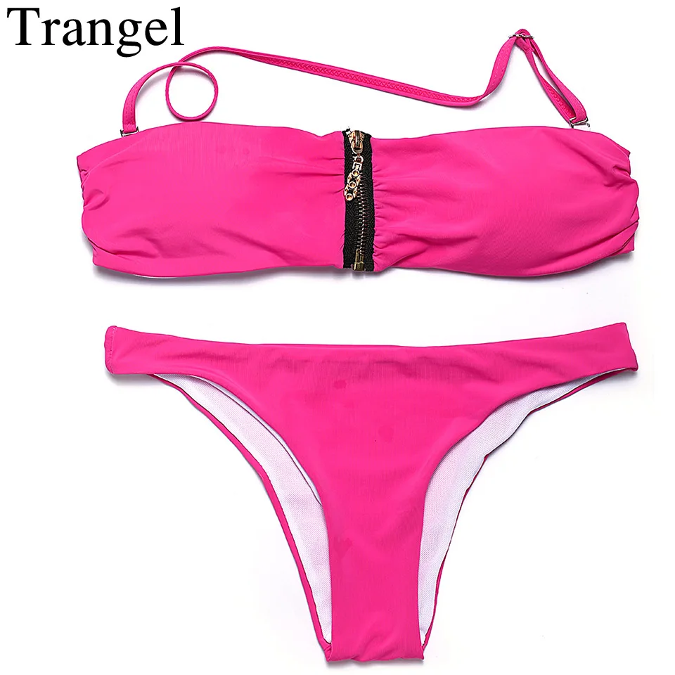 Trangel Bandeau Bikini Swimwear Women Halter Swimsuit Sexy Push Up Bathing Suit Patchwork Halter