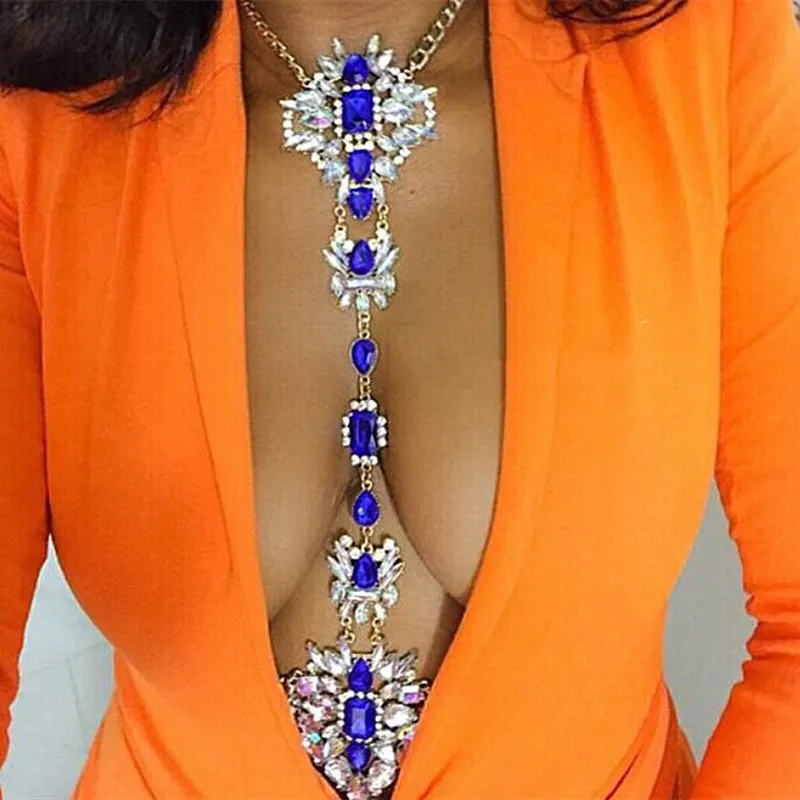 

Women Girls Luxury Rhinestone Crystal Big Sexy Body Chain Necklace Perfect Belly Belt Chain Body Statement Nekclace Jewelry