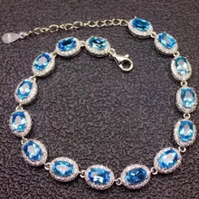 Голубой топаз браслет-цепочка 925 Серебро природного происхождения голубой топаз 0.6ct* 15 шт. Самоцветы# LX18050905