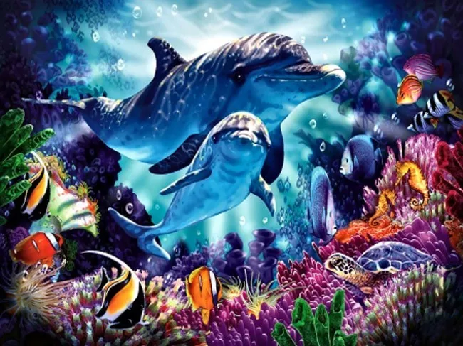 5D diamond embroidery diy diamond Painting dolphins pictures diamond mosaic Needlework diamond picture home decor canvas gift