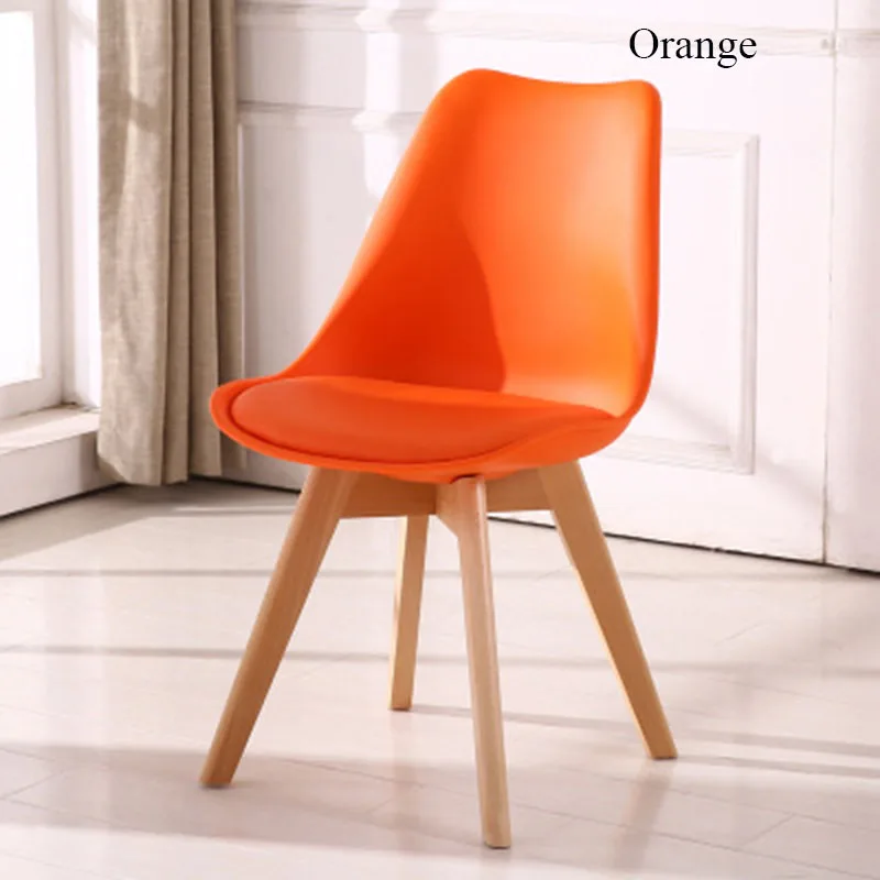 Минималистичное повседневное пластиковое надежное заднее кресло из цельного дерева простая столовая балкон гостиная домашний кабинет спальня студенческий стул - Цвет: Оранжевый