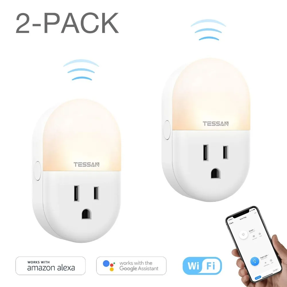 

TESSAN Smart Plug for USA Smart Night Light with WiFi Outlet Compatible with Alexa, Google Home APP Control Mini Electrical Plug