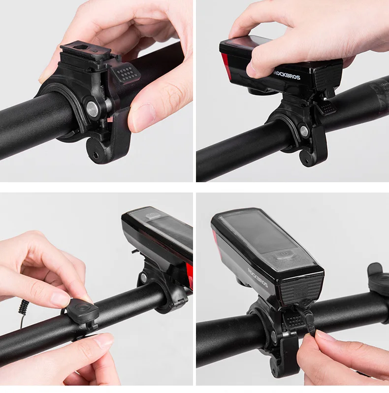 Cheap ROCKBROS USB Rechargeable Bike Light Headlight IPX4 Waterproof Solar Energy Bicycle Front Light with Bicycle Bell 120 dB 10