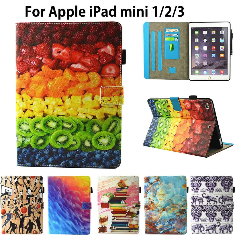 

Fashion Cartoon Pattern Flip Cover For Apple iPad Mini 3 2 1 Case Covers Funda Tablet Soft TPU Silicone PU Leather Stand Shell