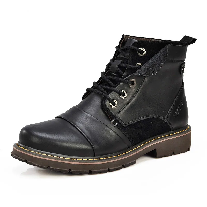 

Motorcycle Boots Men Keep Warm Genuine Leather Ankle Boots with Fur Botas De Motos Botas Hombre HH-862