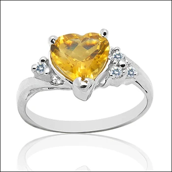 

Anillos Qi Xuan_Yellow Stone Elegant Heart Rings_Finger Ring_S925 Solid Sliver Yellow Stone Rings_Manufacturer Directly Sales