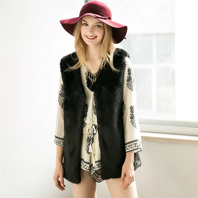 women brown plus size faux fur vest slim long faux fur coat women plus size faux fur vest