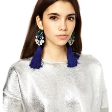 

The 2017 ROMAD fashion trend style vintage fringe earrings the national wind women with colored zircon earrings