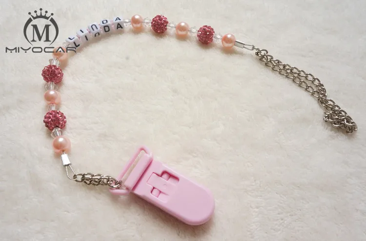 MIYOCAR Personalised -Any name Princess pink Bling hand made pacifier clips/ soother chain holder Dummy clip/Teethers clip | Мать и