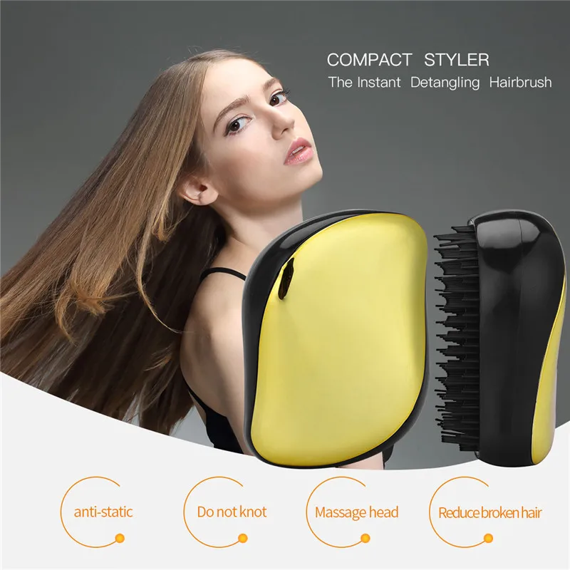 Portable Plastic Quick Detangling Comb Scalp Massage Comb Shampoo Shower Brush Electroplate Massage Comb Salon Hair Styling Tool