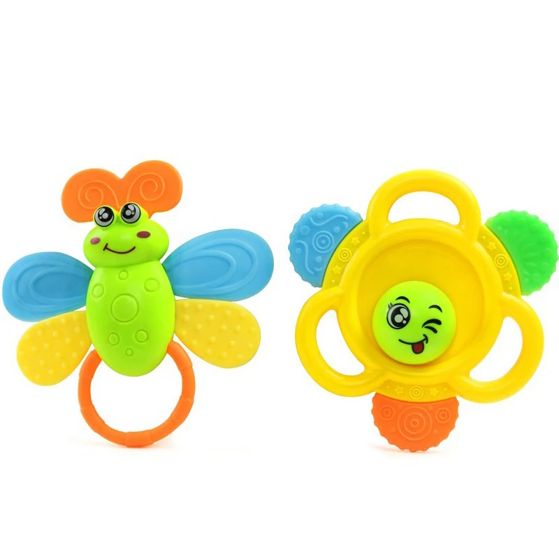 Hot Sale 2Pcs Soft Flower Bee Teeth Training Teether Hand Bell Rattles Baby Accessories Newborn