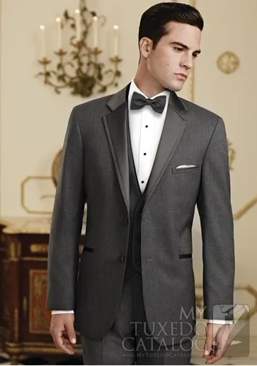 

Classic Groom Tuxedo Charcoal Grey Groomsmen Notch Lapel Wedding/Dinner Suits Best Man Bridegroom (Jacket+Pants+Tie+Vest) B261