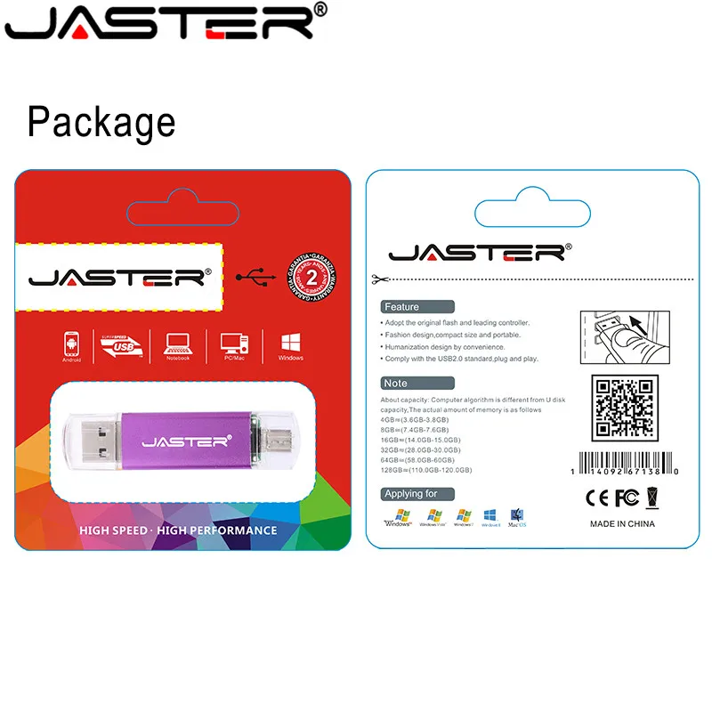 JASTER Fast Speed USB 3.0 OTG Pen drive 64GB Metal USB Flash Drive 128GB 32GB 16GB 8GB Double Use Pendrive Flash Drive