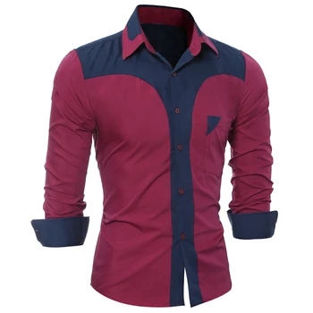

Men's Long Sleeve Slim Shirt with Fashionable Matching Color Casual Shirts Men