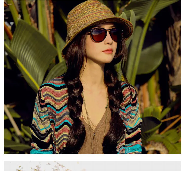 New Vintage Style Handmade Straw Hat Colorful Vacation Sun Hats Beach Casual Twist Detailing Summer Panama Sun Beach Hat Women 6