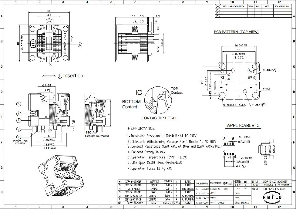 SOIC8 SO8 SOP 8 test burn in scoket шаг 1 27 IC body size 3 9 мм 150 мил|Соединители| |