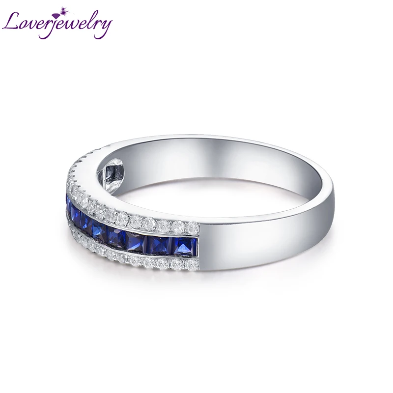 Обручальное кольцо из натурального сапфира с бриллиантами, обручальное кольцо для свадьбы, обручальное кольцо из чистого белого золота 14 к, романтическое ювелирное изделие для влюбленных