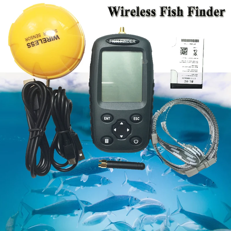 2018 المحمولة LCD صياد السمك اللاسلكية الاستشعار سونار الصيد صدى أسلم إنذار عمق Fishfinder المحيط بحيرة yumeiqun