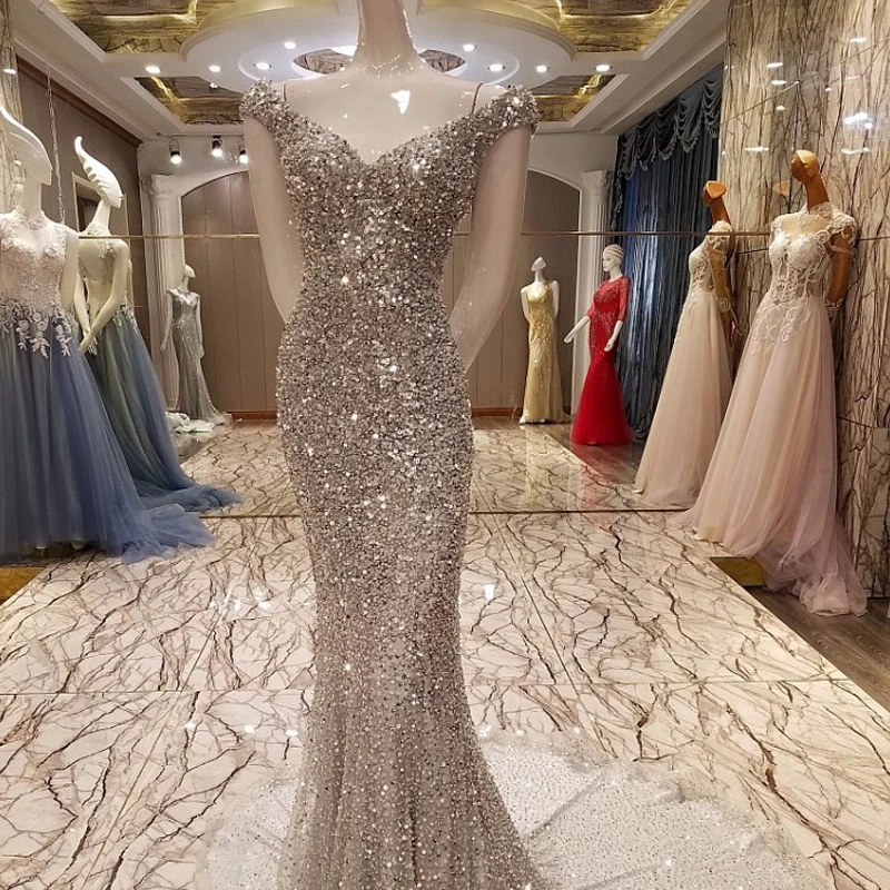 Реальные фотографии, роскошное вечернее платье русалки, сексуальные длинные вечерние платья с блестками и кристаллами, Robe De Soiree Sirene