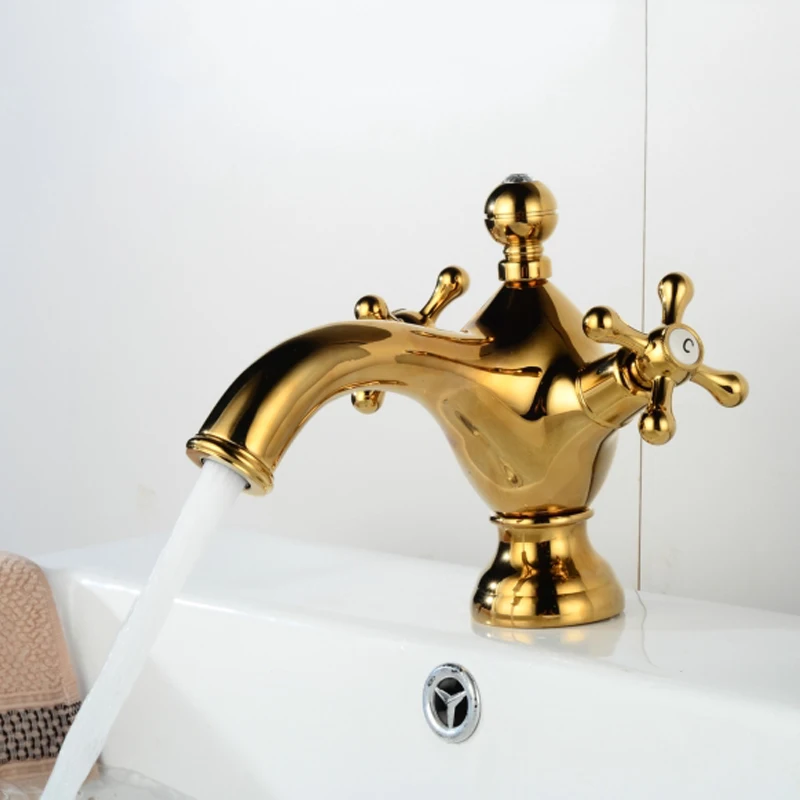 

Free shipping Gold bidet double handle golden basin bidet mixer crane antique brass tap faucet shaft tap bathroom faucet