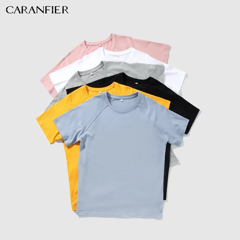 CARANFIER 6 шт Летняя мужская футболка Повседневная одежда летняя новая Стильная хлопковая футболка с круглым вырезом 6 цветов размера плюс Топы