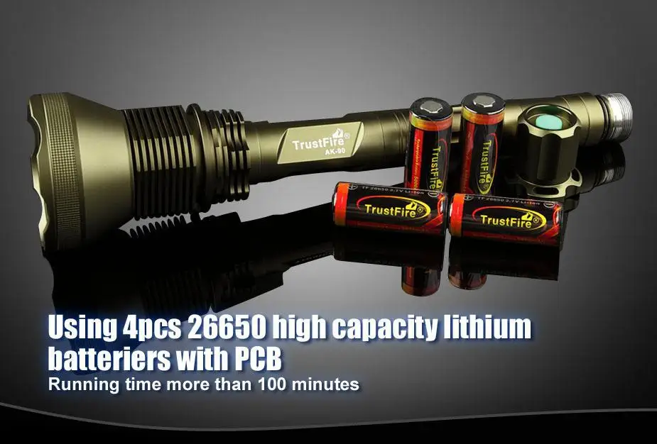1 комплект TrustFire светодиодный фонарик AK-90 12* CREE XML-T6 13000 лм 5-тактный фонарик w/4x26650 Батарея для кемпинга