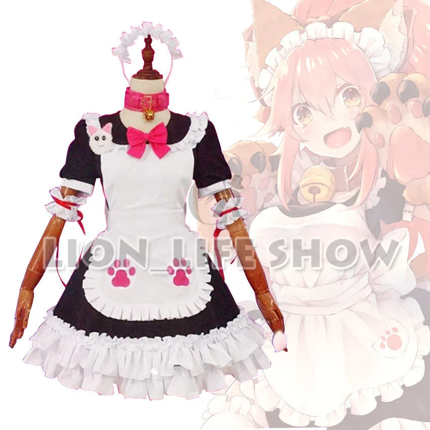 Fate Grand Order FGO Tamamo Cat Maid Dress Servant Uniform Cosplay Costume Set