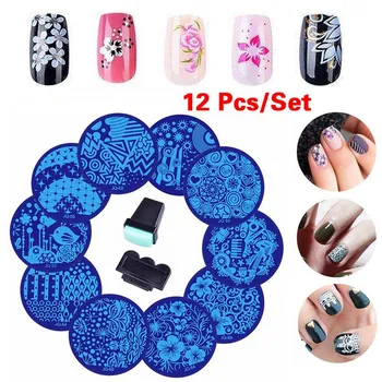 

12pcs/Set Nail Art Stamping Plates Design Kit Stamp Scraper Image Template Printing
