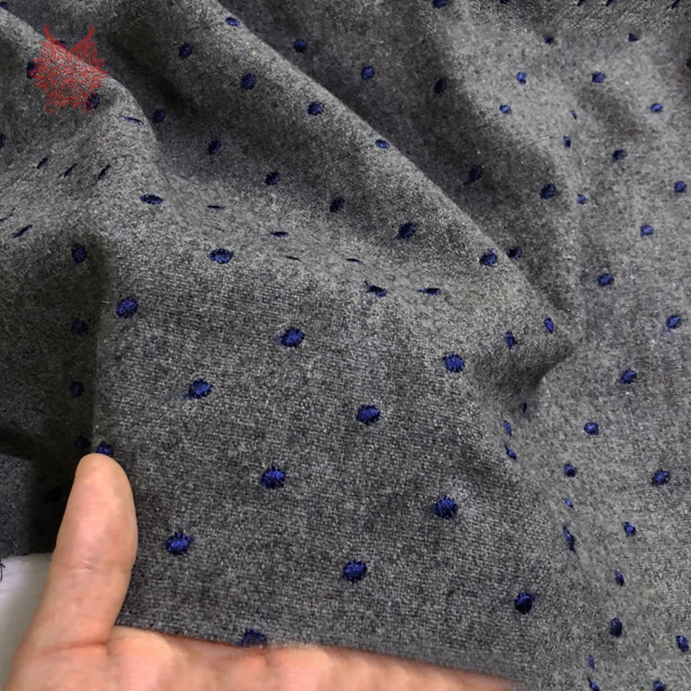 

Lovely dot embroidery grey 80%wool fabric apparel for winter coat woolen tissu cloth tecidos telas stoffen for sewing SP5675