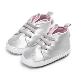 Весенняя обувь для маленьких девочек из искусственной кожи, для новорожденных, для малышей, однотонная, с милым рисунком кролика, на мягкой
