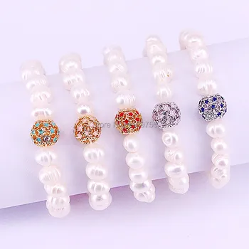 

6Pcs Mixed C European shape Beads With Pearl Spacer Connector Bracelet for Women