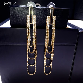 

2020 New Fashion Tassel Drop Earrings Gold Silver Color Chains Long Dangle Earrings For Women Jewelry Pins Rhinestone Earring