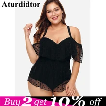 Сексуальный цельный купальник размера плюс с сетчатой вставкой, черный, на косточках, пуш-ап, Цельный купальник, Женский Монокини, большой размер, Пляжное Платье