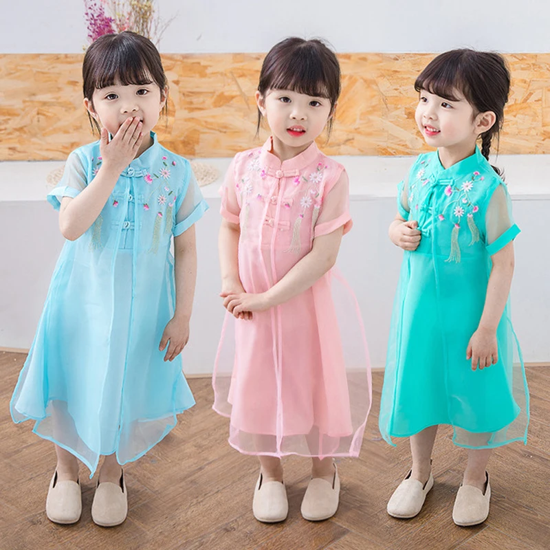 

Girl's National Style Retro Dress cheong-sam Qipao Han Fu Tang Suit Dresses Baby Princess Dresses Performing Clothes