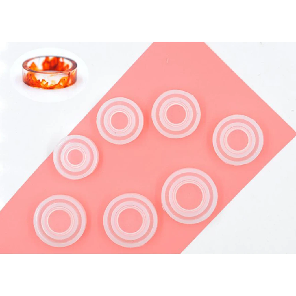 Reusable 7 Pieces Assorted Size Silicone Diy Cambered Flat Ring Mold Resin Jewelry Making Mould Tools Easy To Use And Clean 