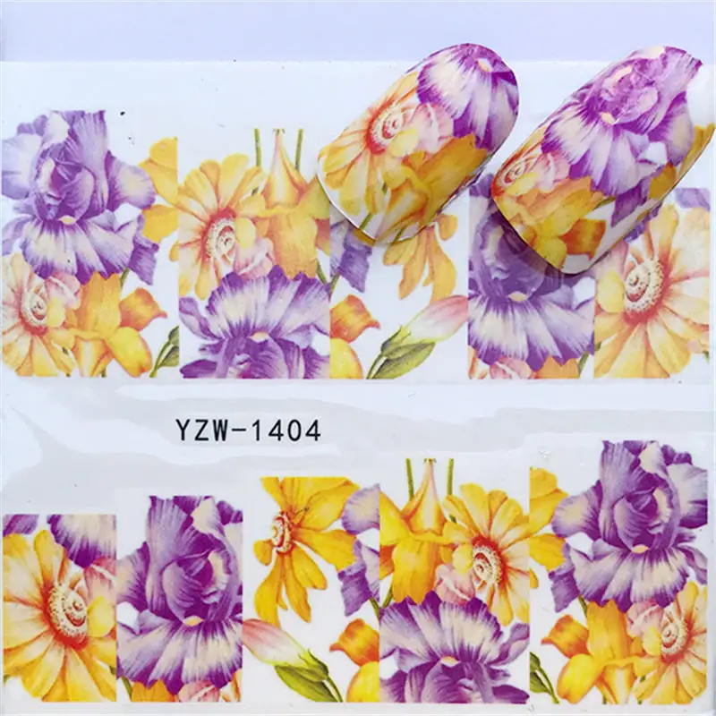 WUF 1 Лист Красочные Акварельные Цветы Partten слайдер для ногтей переводная наклейка для дизайна ногтей переводная наклейка для маникюра - Цвет: YZW-1404