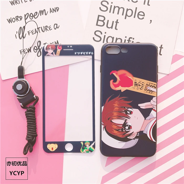 As shown Чехол для iphone XS Max Cardcaptor Sakura+ пленка для экрана из закаленного стекла для iphone X XS XR 7 8 plus 6 6 S Sailor Moon задняя крышка - Цвет: As shown