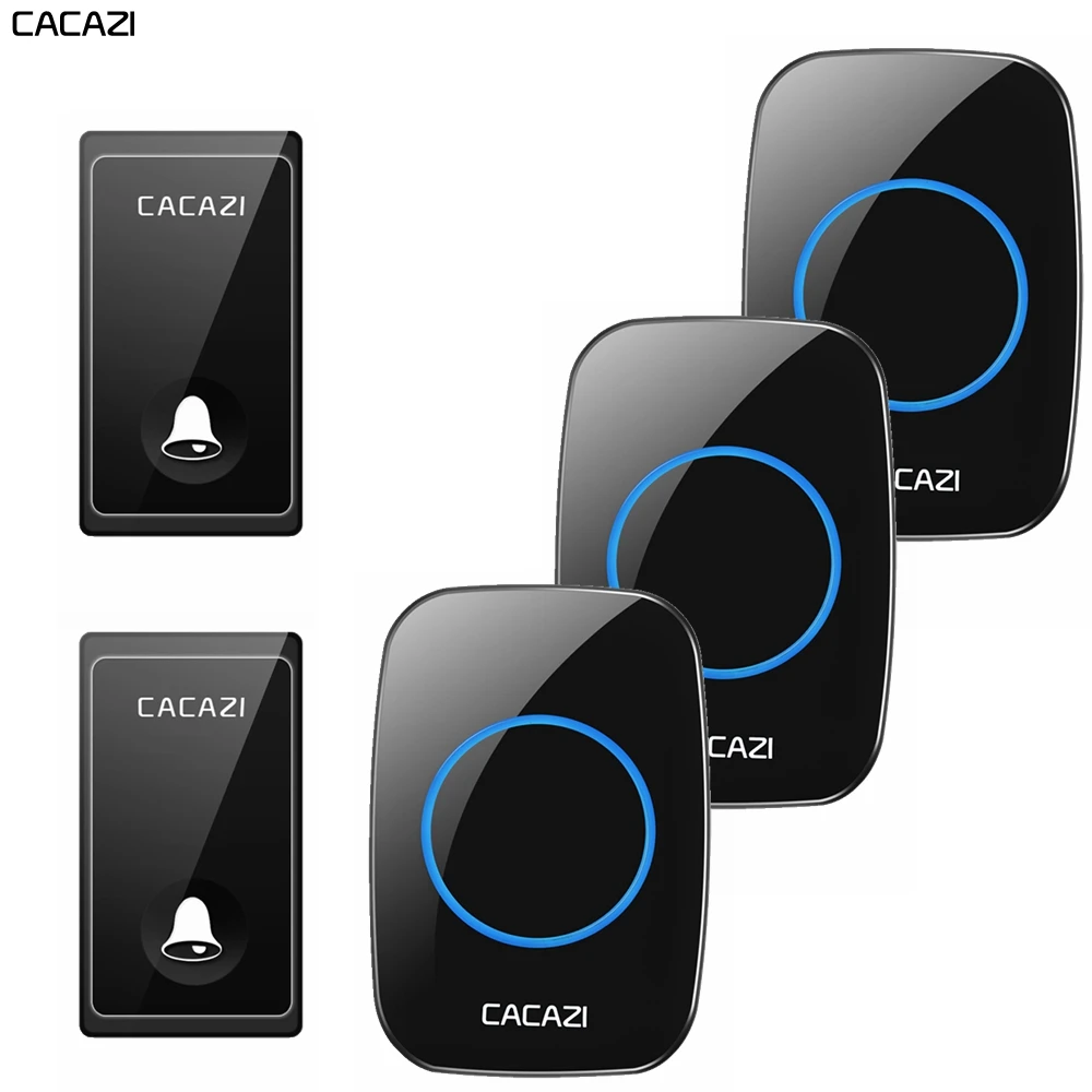 

CACAZI Self powered Home Wireless Doorbell Waterproof No Battery Required 2 Button 3 Receiver US EU UK AU Plug Calling Door Bell