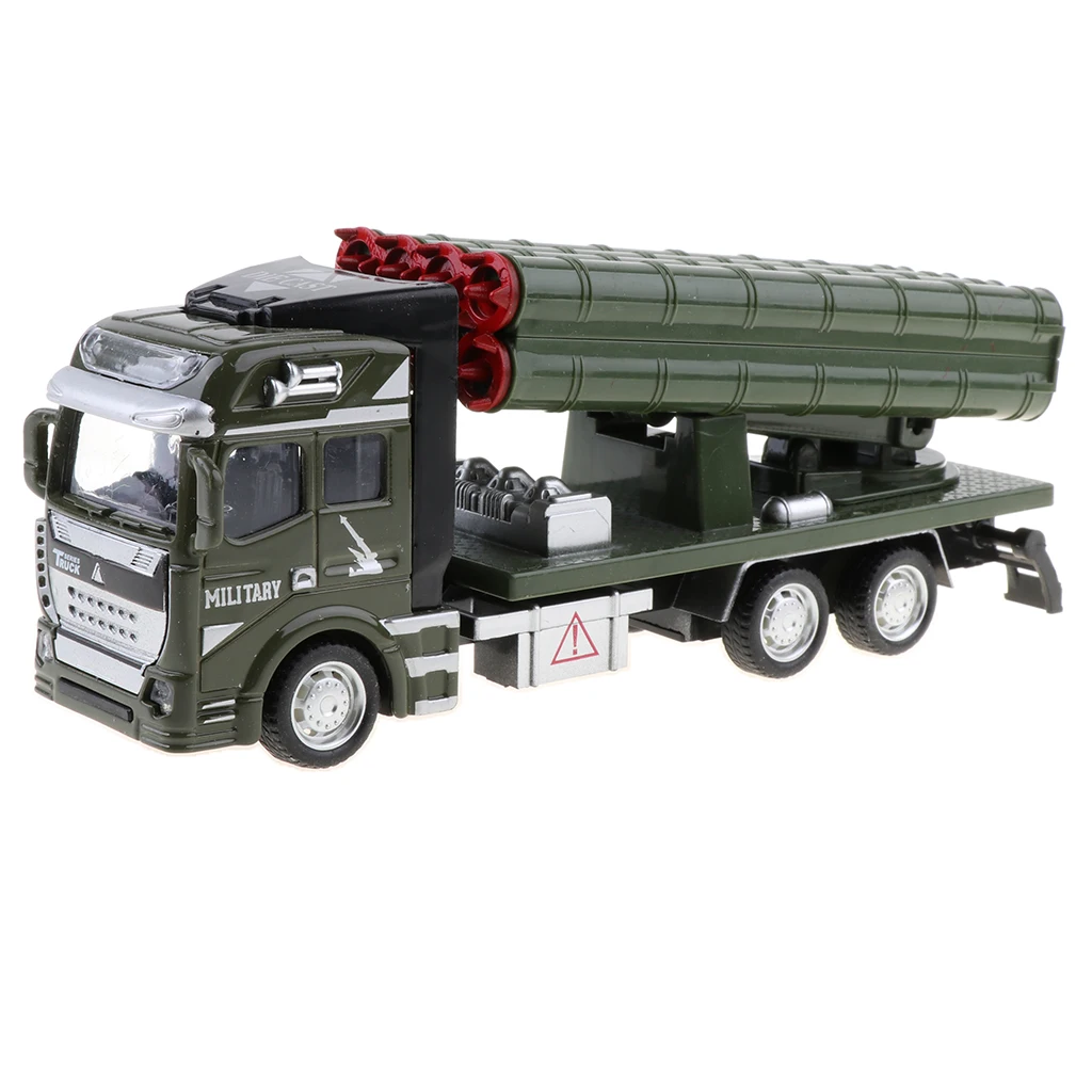 MagiDeal 1/48 Die-cast Alloy Pull Back Military Truck Vehicle Model Kids Toys Army Car Rocket Model Collection 