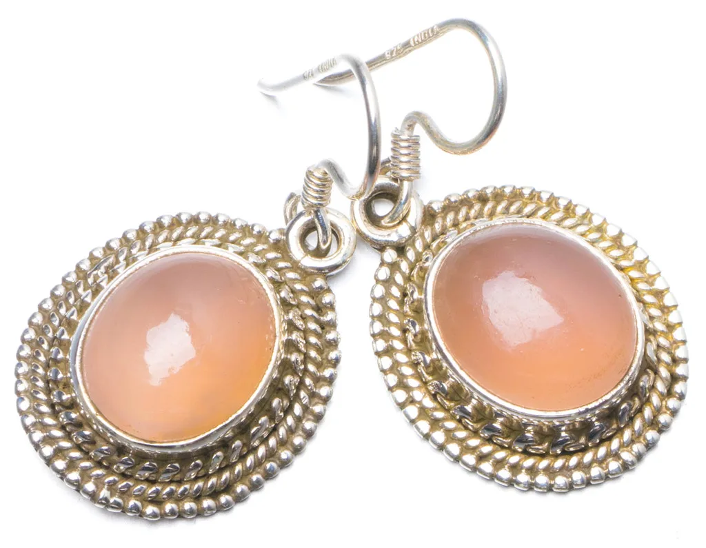 

Natural Rose Quartz Handmade Unique 925 Sterling Silver Earrings 1.25" Y0550