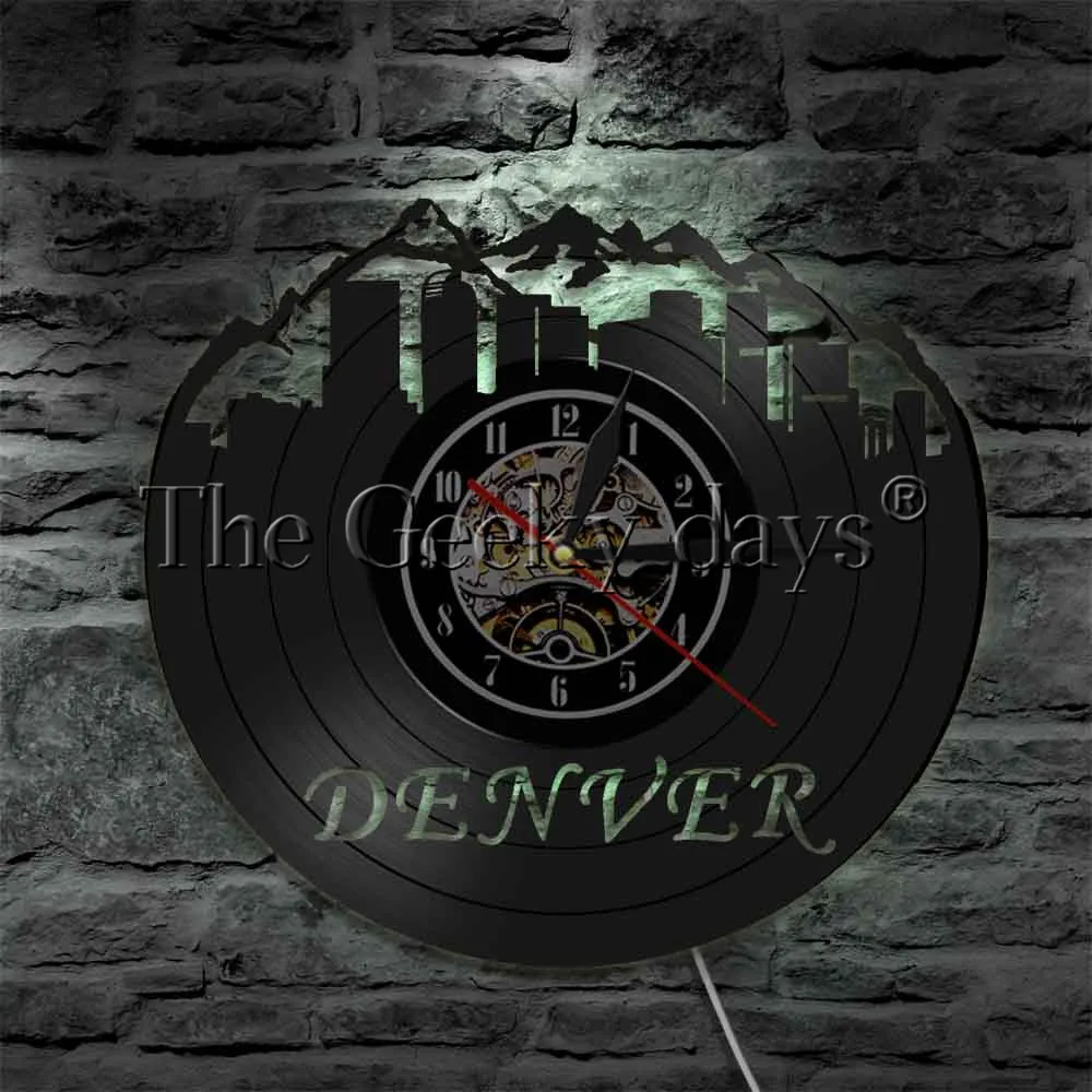 Denver Skyline Vinyl Record Wall Sign Lighting Clock Colorado Cityscape