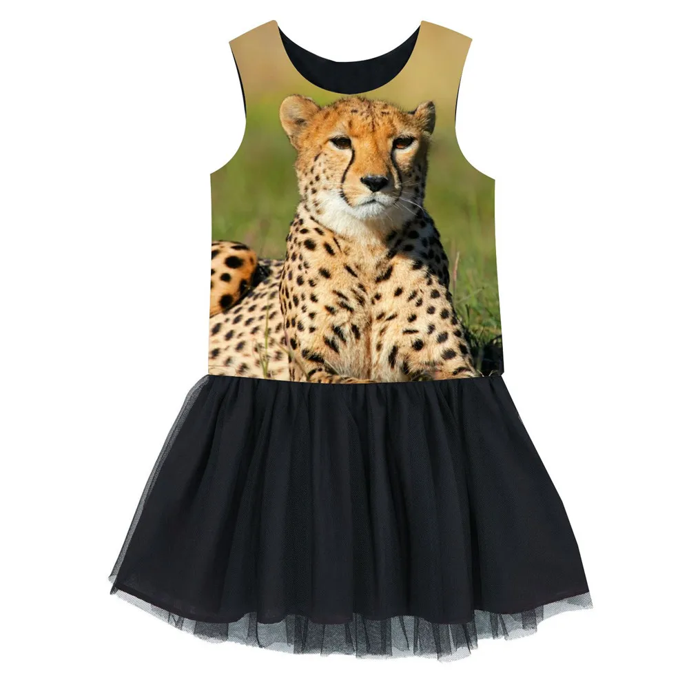 Детское платье; одежда без рукавов с принтом маленького леопарда; модная одежда; детское платье; новое летнее платье для девочек