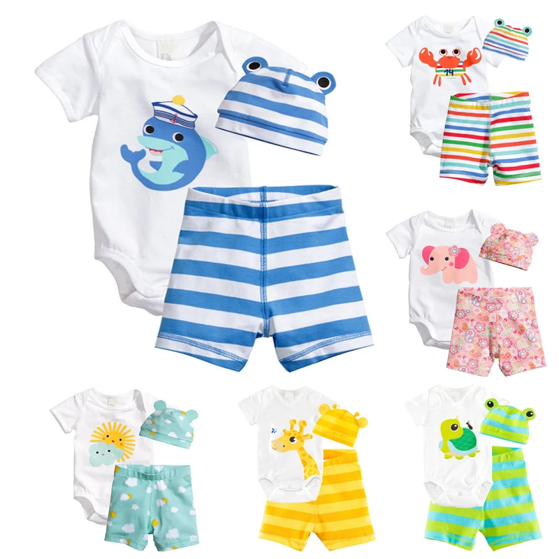 

3Pcs Baby Girls Clothing Sets Summer Baby Rompers Short Sleeve Baby Boy Clothes Newborn Baby Clothes Roupas Infant Jumpsuits