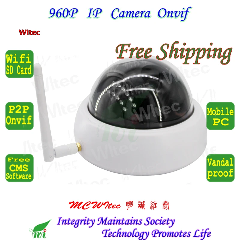 Sd-карта WI-FI 960 P ИК купольная Антивандальная plastice indoor CCTV Cam 1.3mp Onvif IP Камера движения